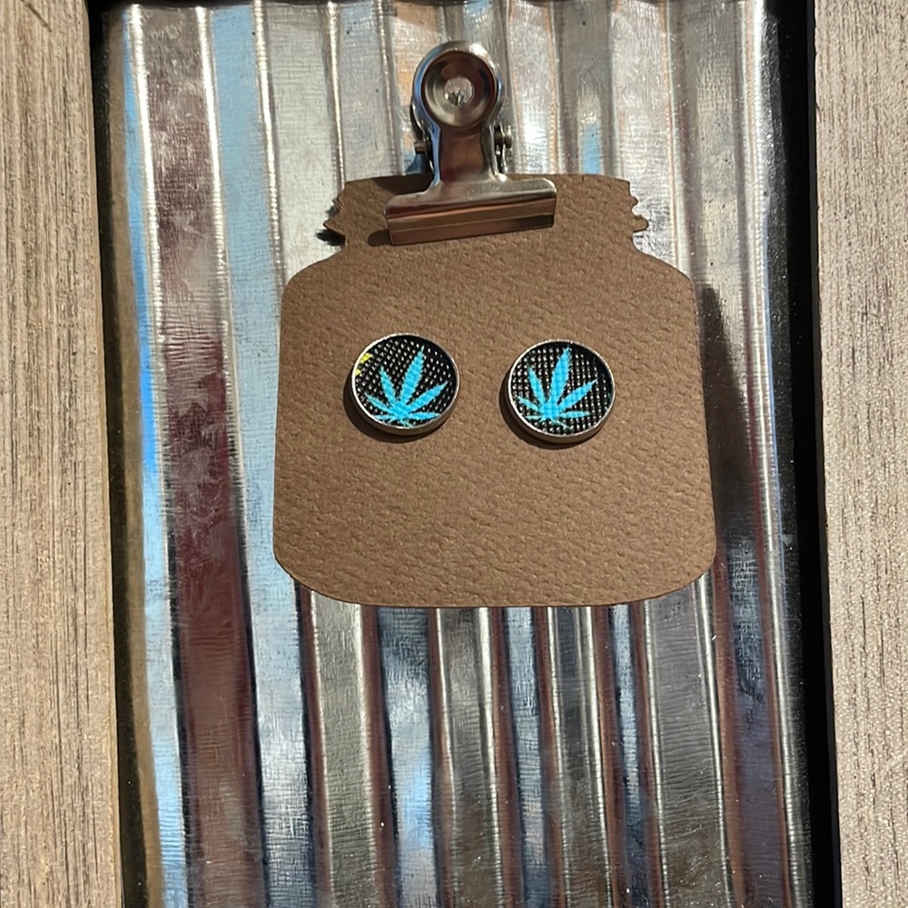 Teal and black Plant earrings